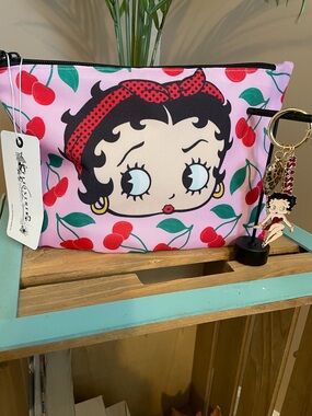 Betty Boop Pink Cherry Cosmetic Pouch And Betty Boop Bagcharm/Keychain